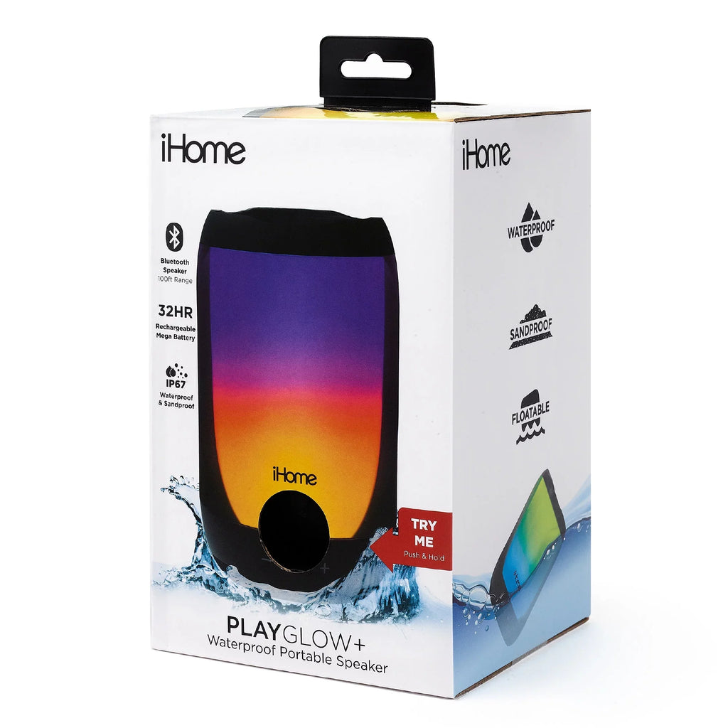 Waterproof Bluetooth Speaker with Glow + Mega Changing Battery Color Rechargeable iHome Play