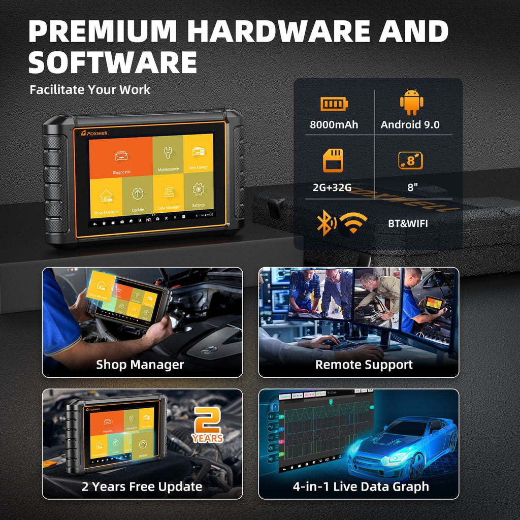 Tool Analyzer Systems Automotive OBD2 OBDII AutoAuth Scanner Active Services Code Scan NT909 FCA Scanner AutoVIN Diagnostic Reset Control Car Vehicle All Reader 30+ Foxwell Bi-directional Test