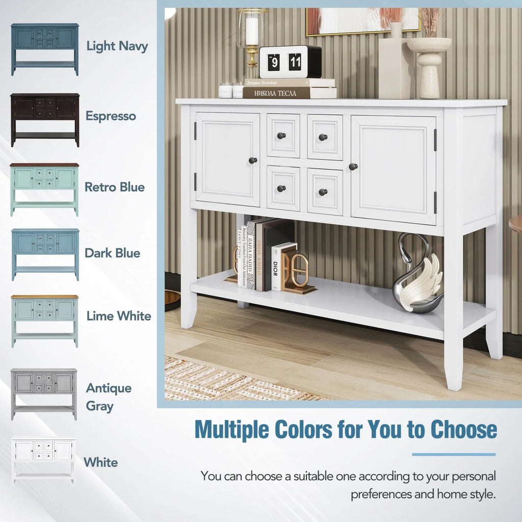 Navy Table WF190263AAH) Small Ample Kitchens TREXM Console Cambridge Storage SKU Drawers Bottom Four for Vintage and (Light with Entrances and Rooms Living Series Shelf OLD