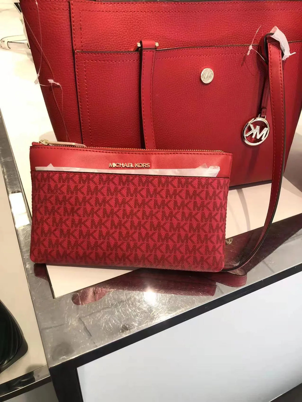 Tote Large Kors Leather 35T1G5Mt7T 3-In-1 Bag Maisie In Pebbled Flame Michael Multi