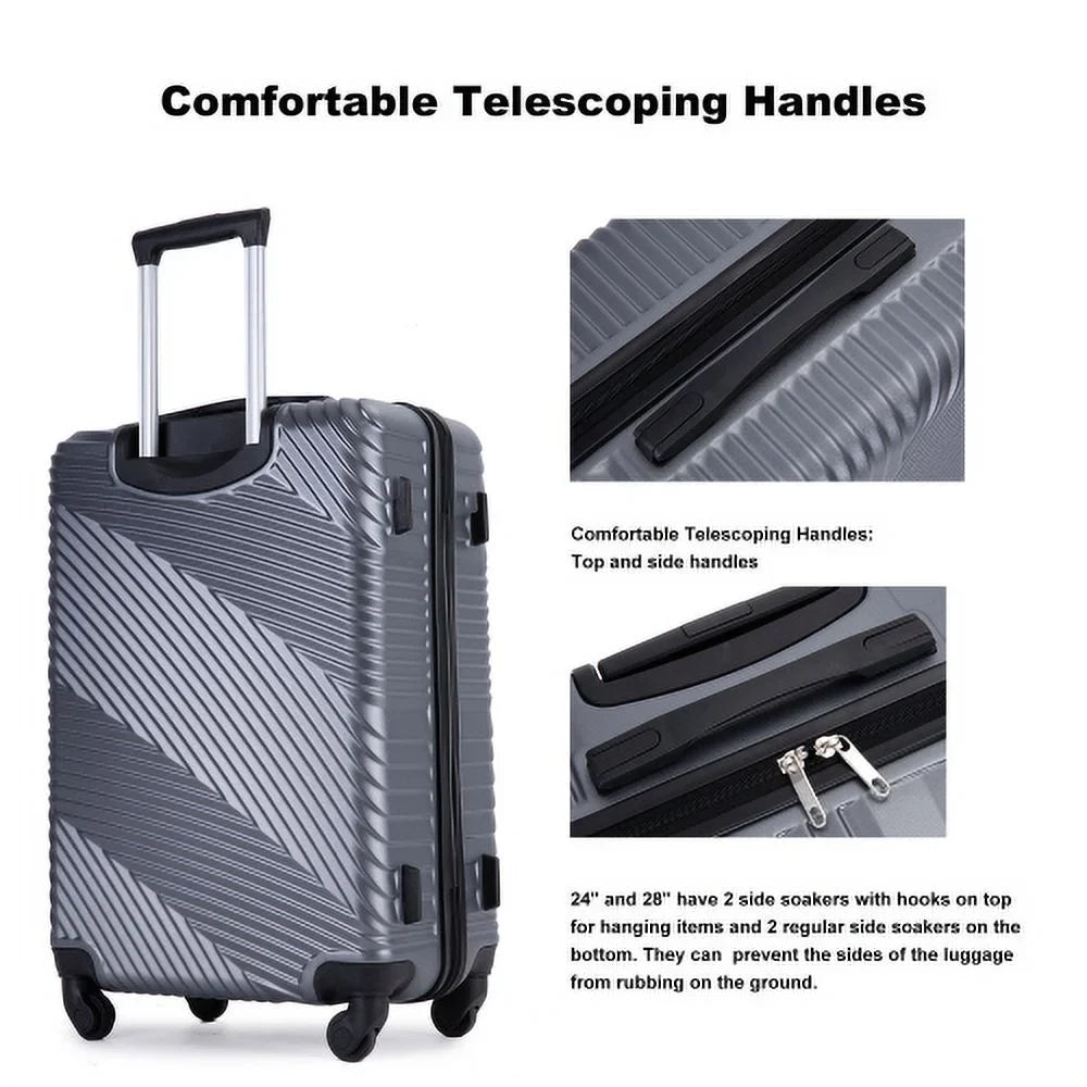 (20/24/28) Piece PC+ABS Lightweight Luggage Gray Spinner Hooks, Wheels, Two 3 Sets Suitcase with