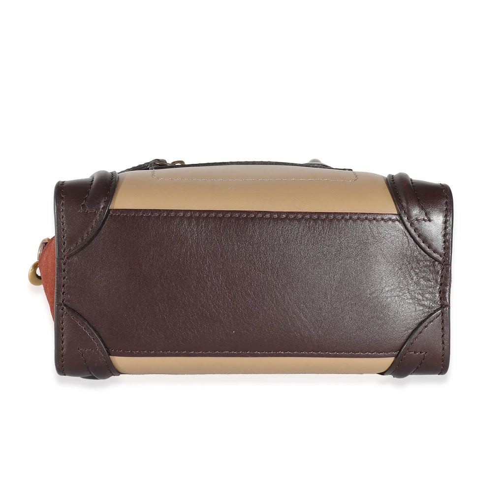 Celine Tri-Colour Brown Beige Burgundy Leather Luggage Nano Suede Pre-Owned