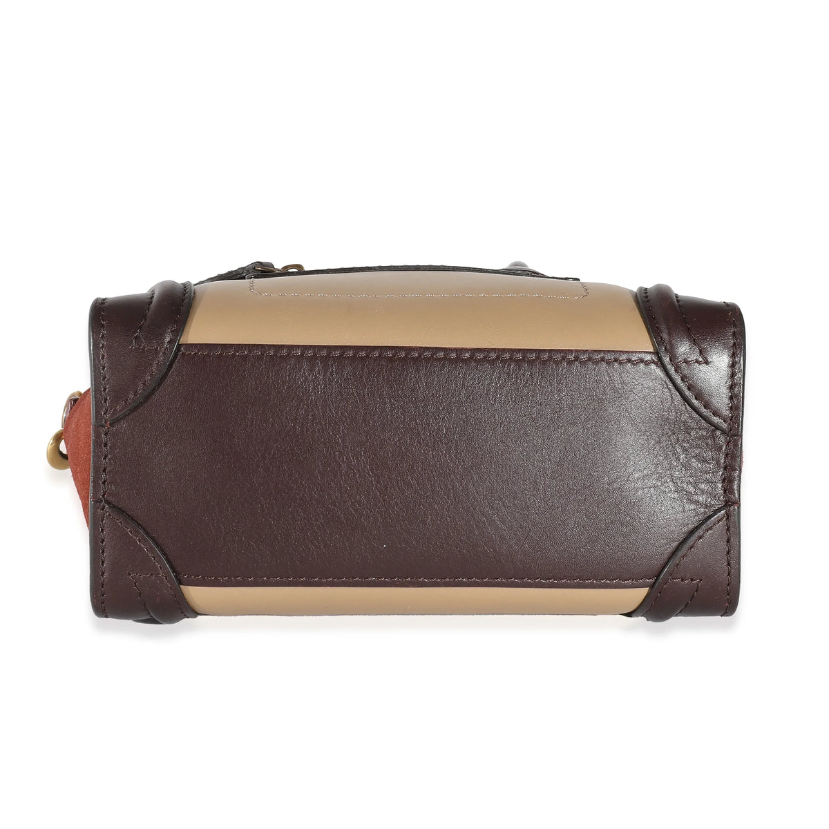 Celine Tri-Colour Brown Beige Burgundy Leather Luggage Nano Suede Pre-Owned