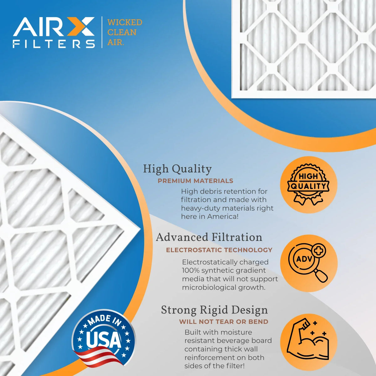 Furnace USA Premium 5 CLEAN FILTERS Made by 12x24x1 & Pack Pleated 8 Filter HVAC Air Air AC Filter 12x24x1 6 FPR MPR 700 AIR. MERV WICKED Conditioner AIRX Filters Comparable Electrostatic to