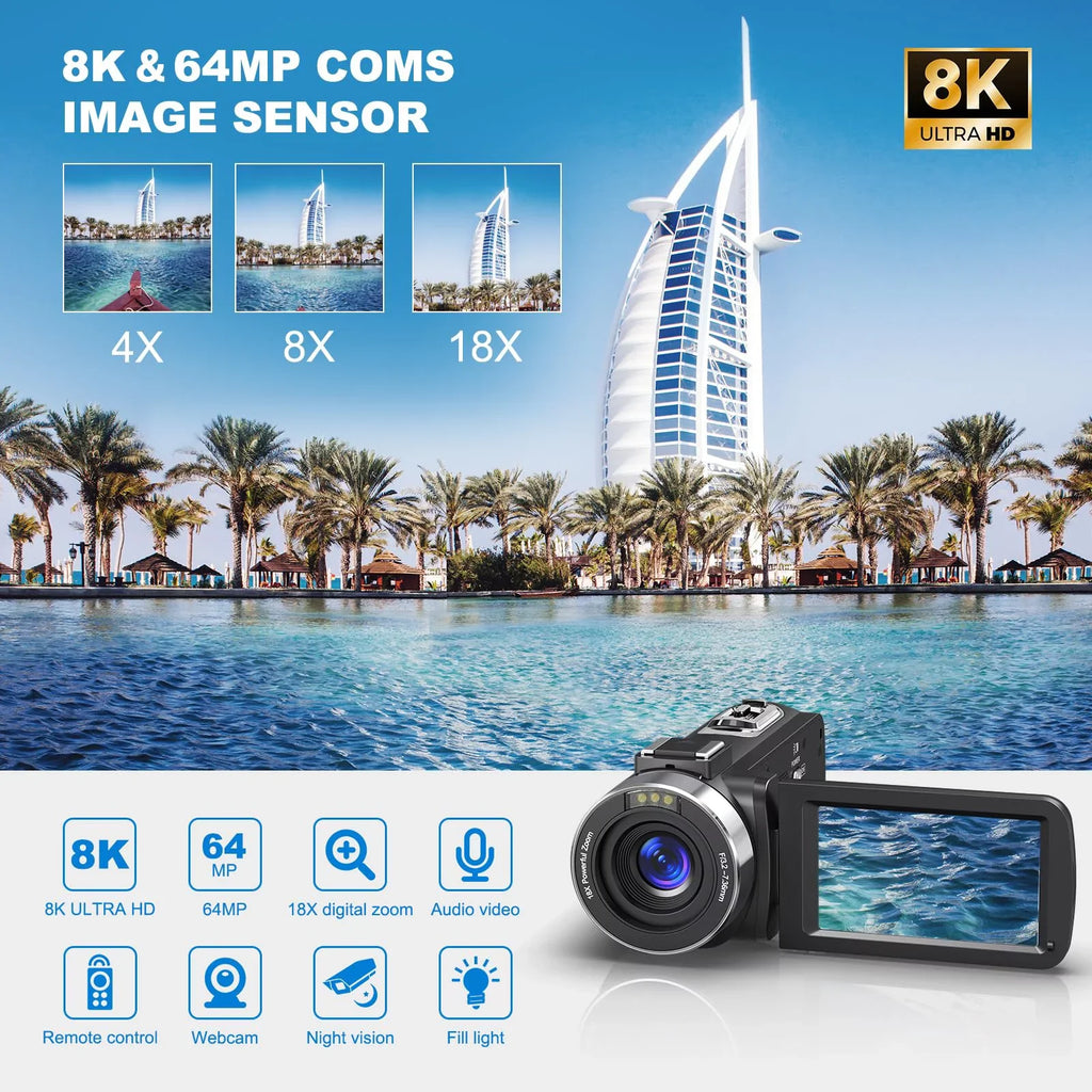 Video Mic Video Digital Flip 32GB inch 64MP Camera External Vlogging with Remote for 8K Camcorder Camera Camera Screen Control, SD Card, 2.4G Camera 3.0 18X Two and Batteries MARVUE Youtube