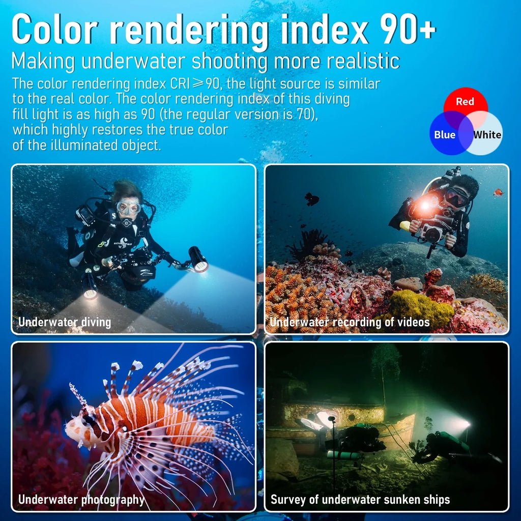 Light 8000Lumens for Video Lights Shooting Flashlight B15 Scuba Flashlight Video Dive Sports,Underwater Underwater 80m Underwater Under Water Photography and Dive Light Diving