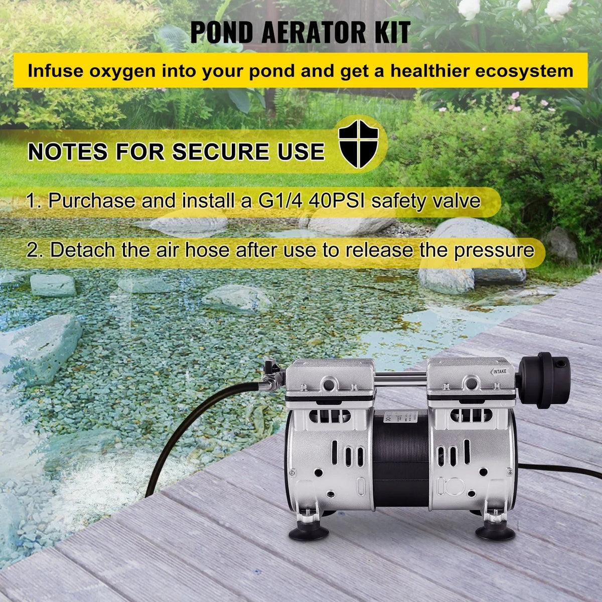 Deep System 4.7 Aeration HP Membrane CFM for & 3 Pond with Tubing 100' for 10" Aeration Diffuser VEVOR Lake Acres, Aerator 3/4 Weighted Water
