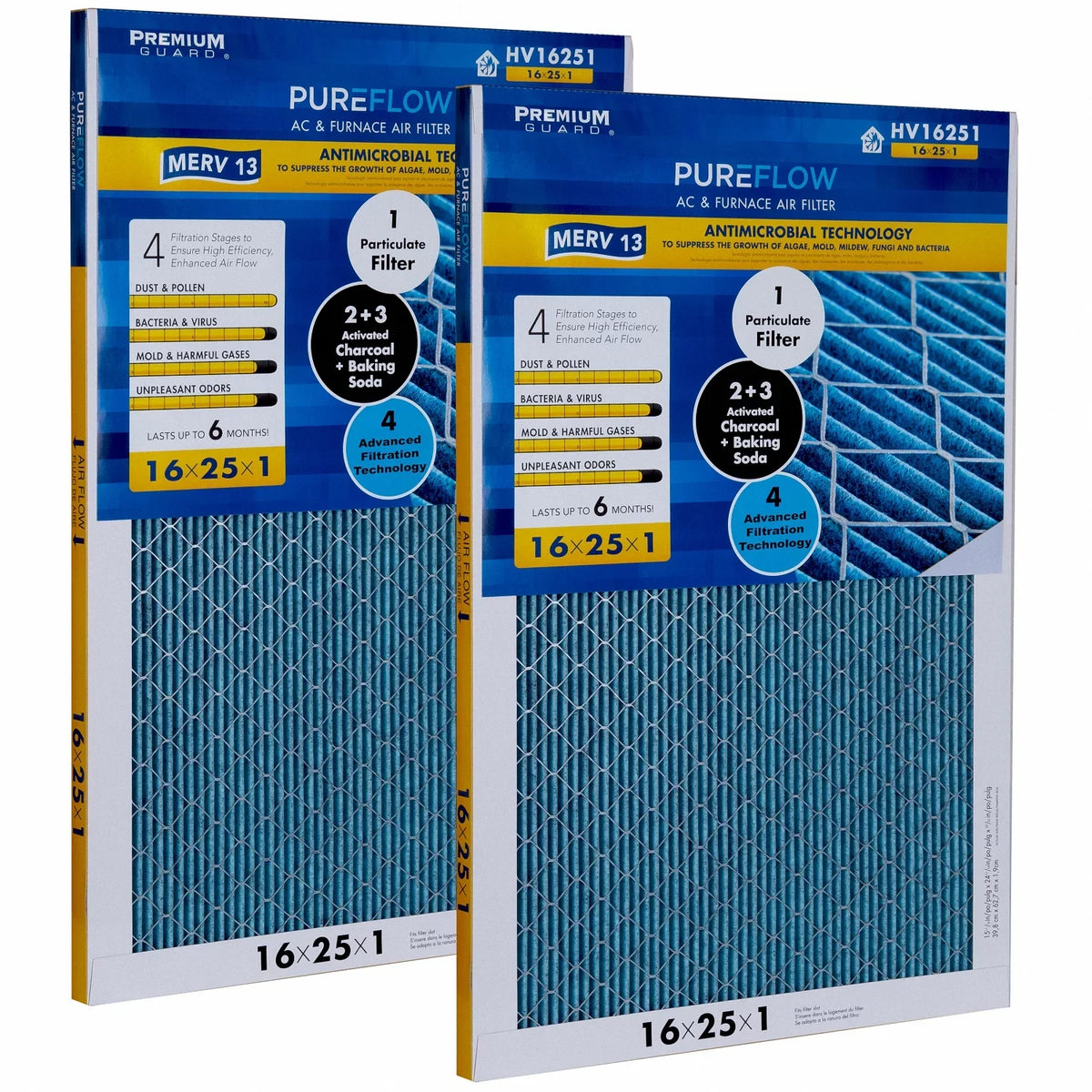 PureFlow, Filter 4 of with MERV-13 Technology, Advanced Furnace Layers Air 16x25x1, Home Filtration Pack-of-2