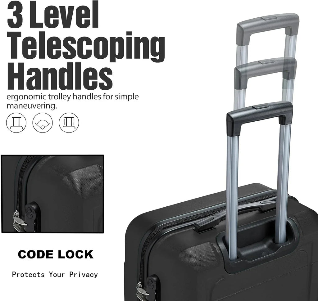 3 Lightweight 24'' inch Suitcase Hardshell (Black) ABS/PC and with Sets Spinner Luggage Sets Piece Code Suitcase Lock 28 Wheels 20'' Durable Travel
