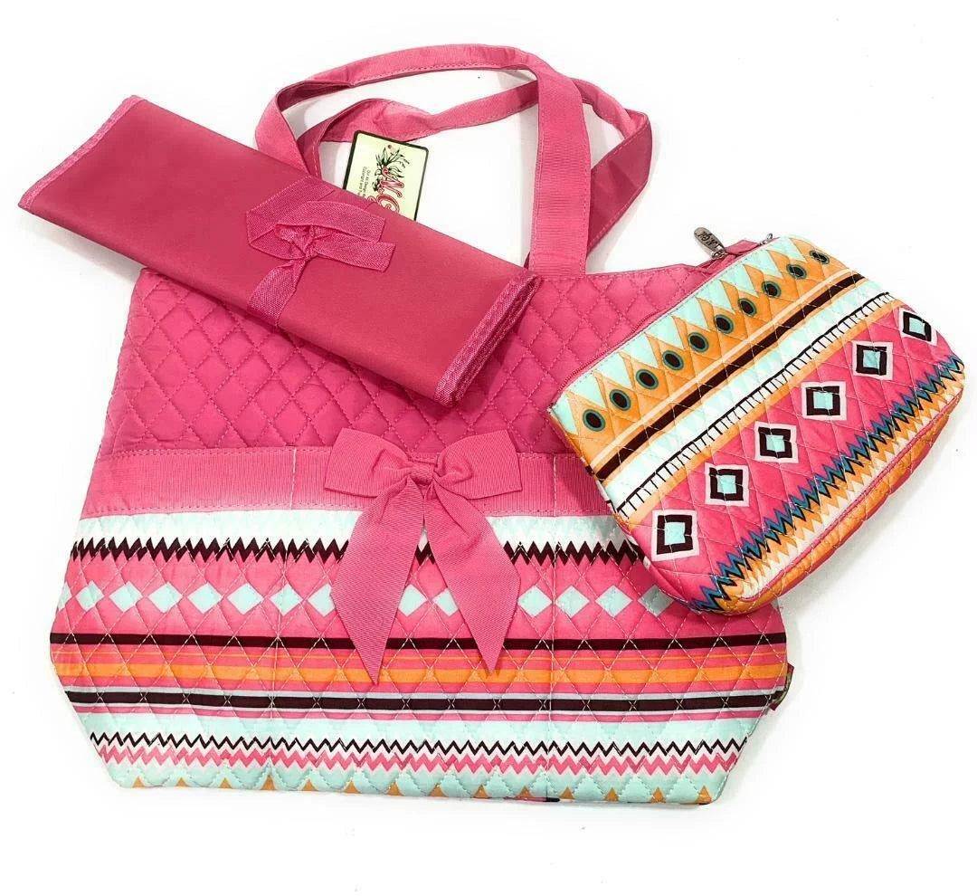 Pouch Set Girl Baby Pink Orange Aztec Bag Blue Serape Zipper Diaper Piece Changing Pad 3