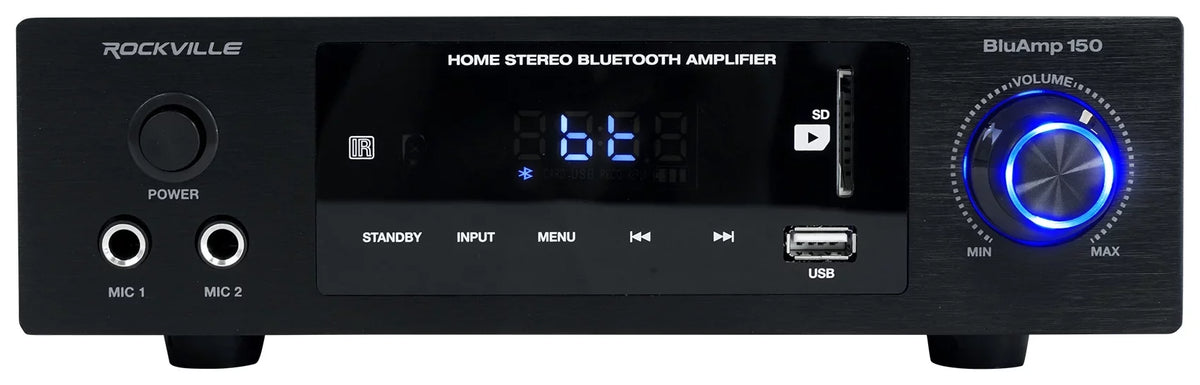Amplifier BLUAMP Bookshelf 6.5" w/ Bluetooth+(4) 150 Speakers+Stands Rockville