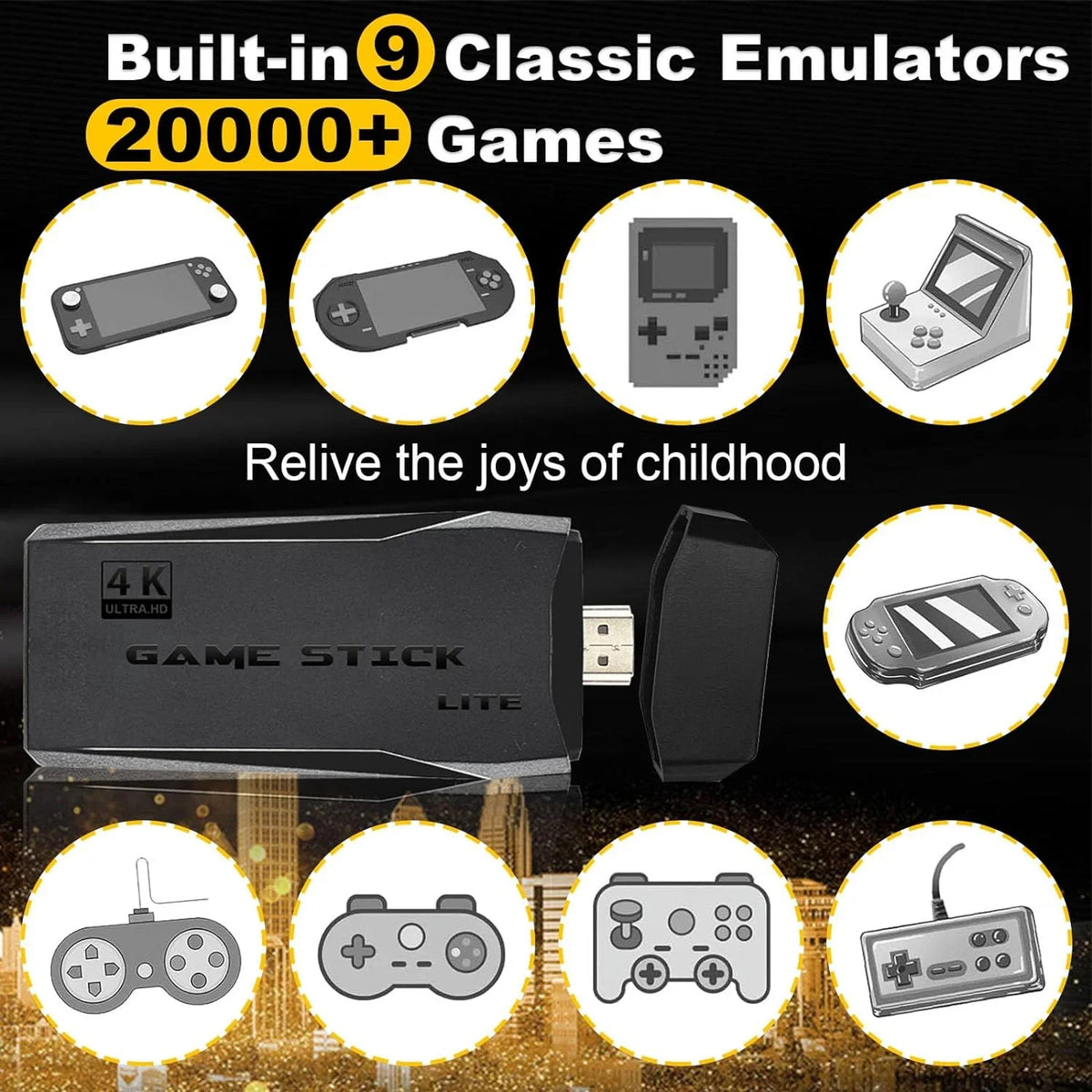 Plug Console for Built-in with Stick Game 9 Retro Output 2.4GHz Controller and Classic Wireless Emulators, 20,000+ Gaming HD Play TV Games, with and Games - Retro