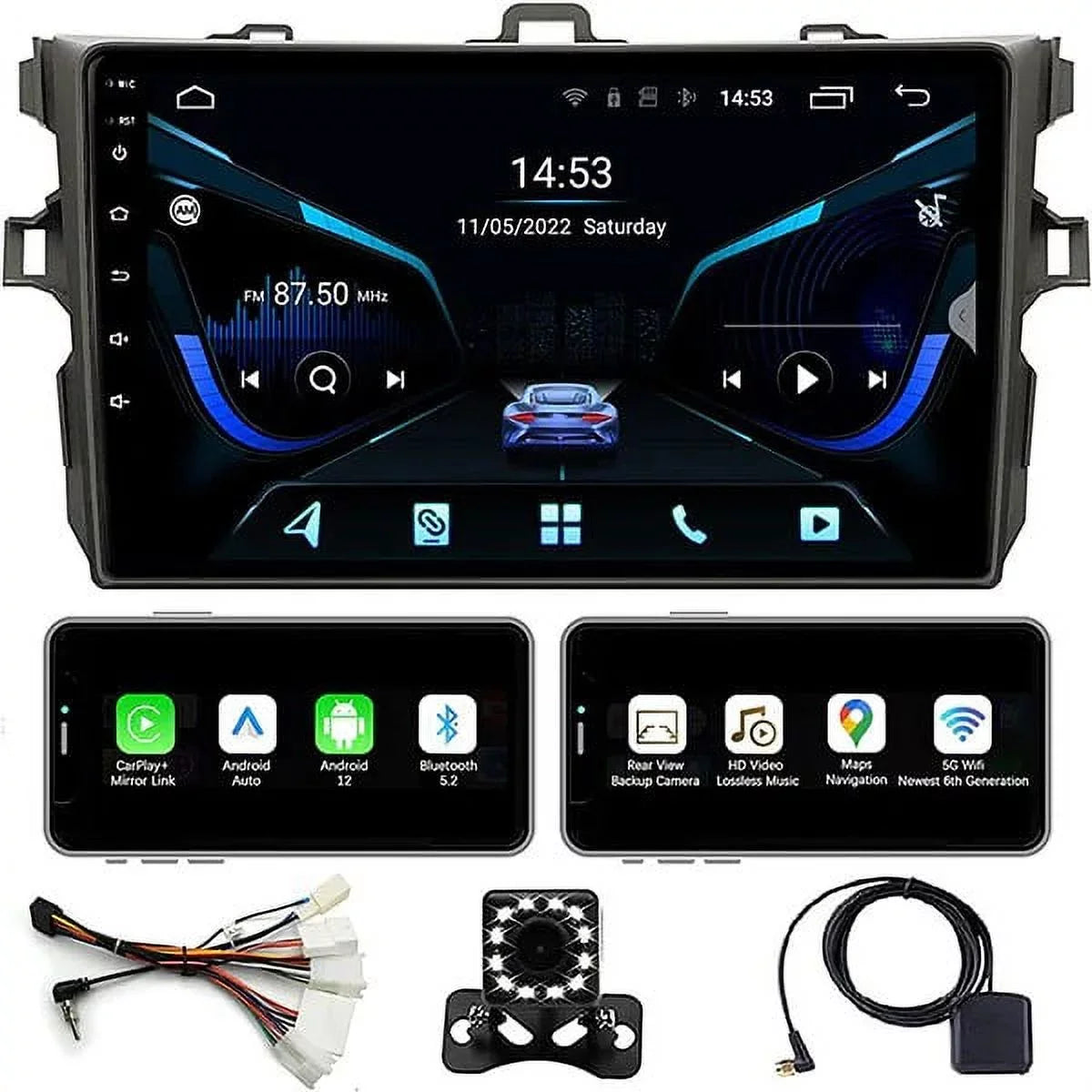 CarPlay&Android Auto,9 Stereo Car Double 12 Corolla Din GPS Compatible 08-12 Car FM&AM, Touch Inch Bluetooth, for Camera Binize Radio with Backup Android Support Navigation, Screen