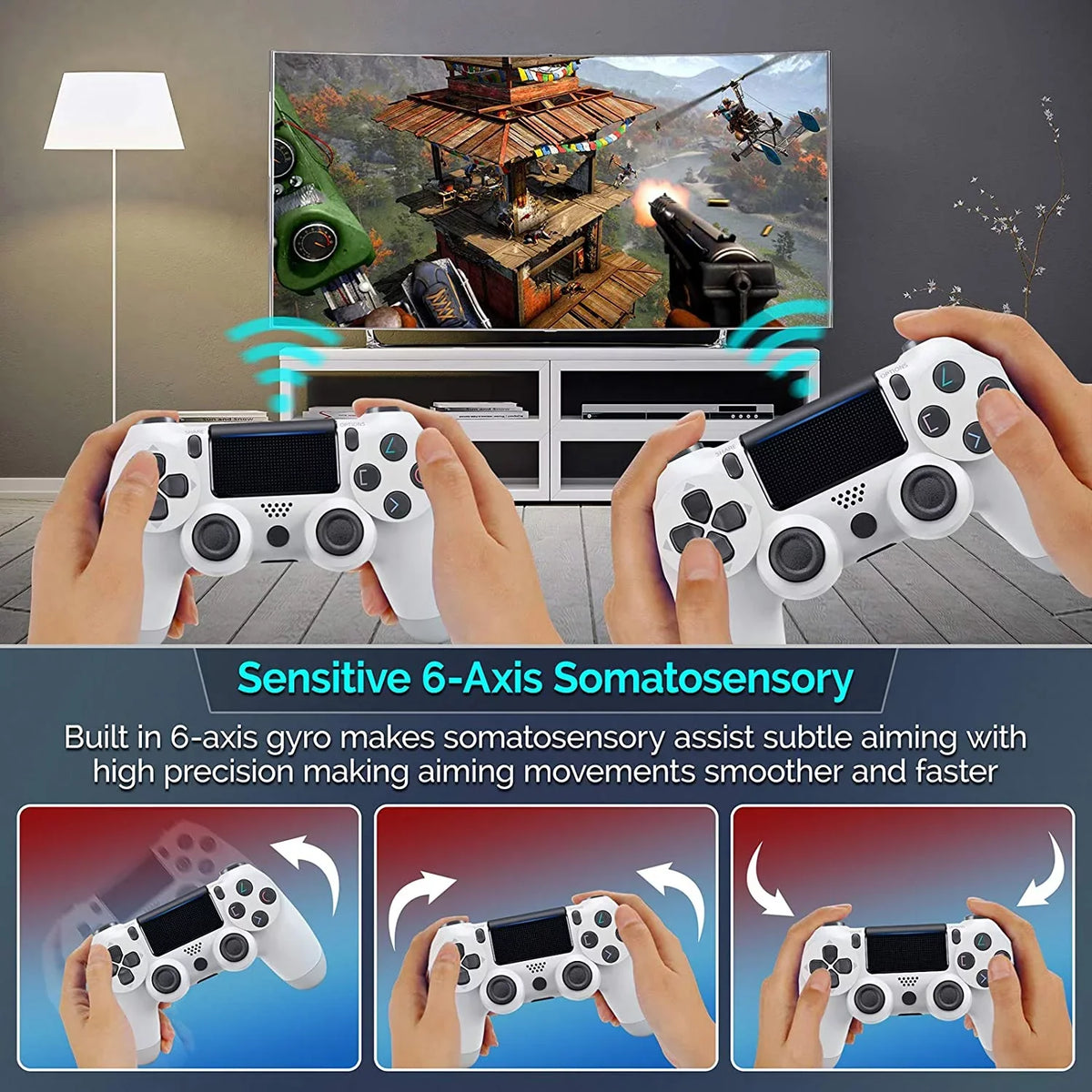 Compatible Slim BlueTooth S21 Plus Wireless with (White) Controller Galaxy Speaker/Gyro/Remote Battery/Built-In PRO GamePad 1,000 Ultra