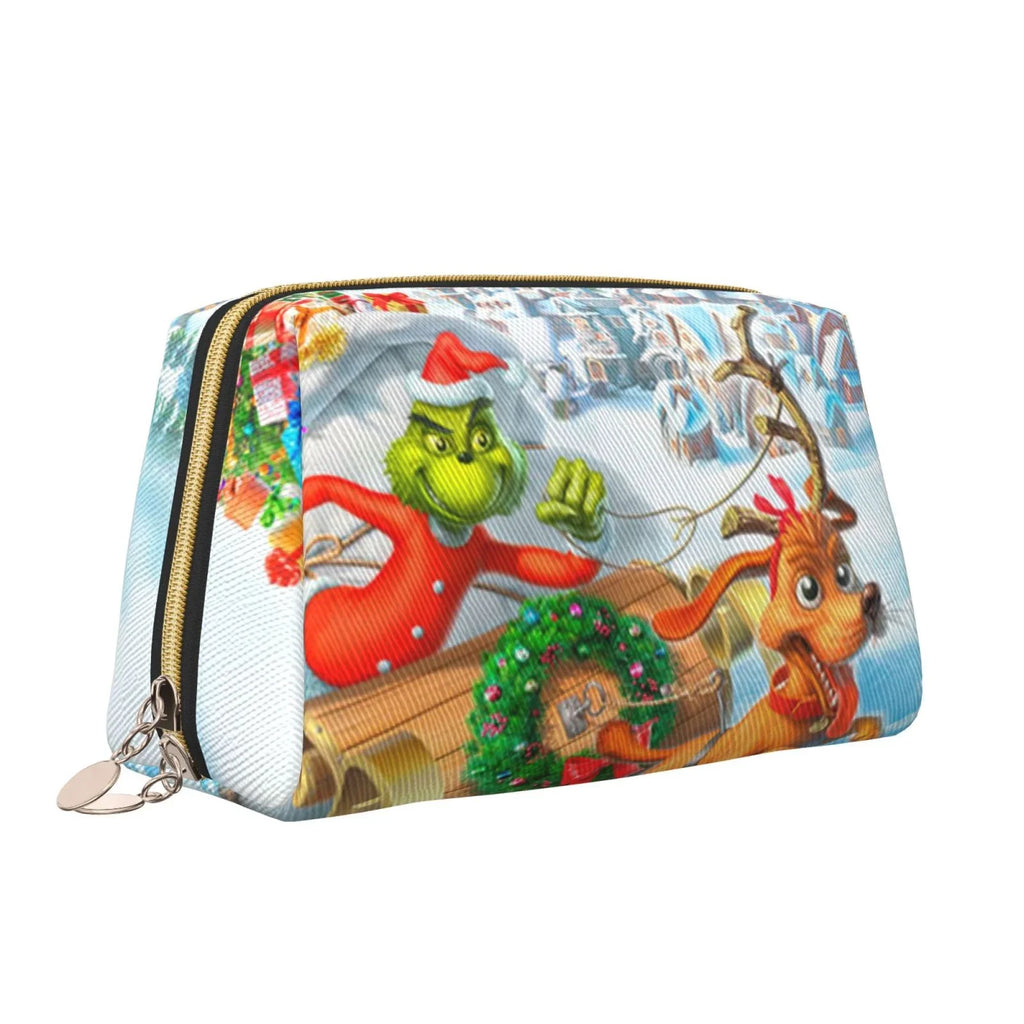 Grinch The Christmas Pouch Leather Organizer Toiletry Bag Gift Storage Cosmetic Travel Bag Adventures Portable Makeup Purse