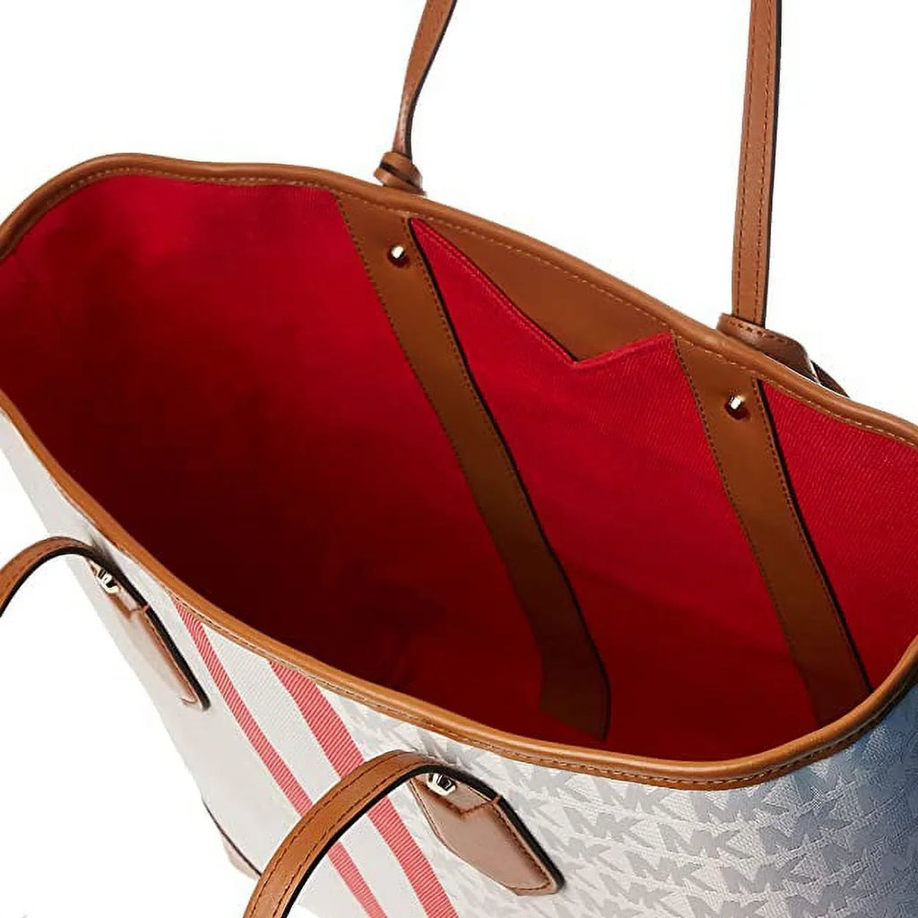 Kors Signature Stripe Large Coated Vanilla Eva Michael Tote Canvas