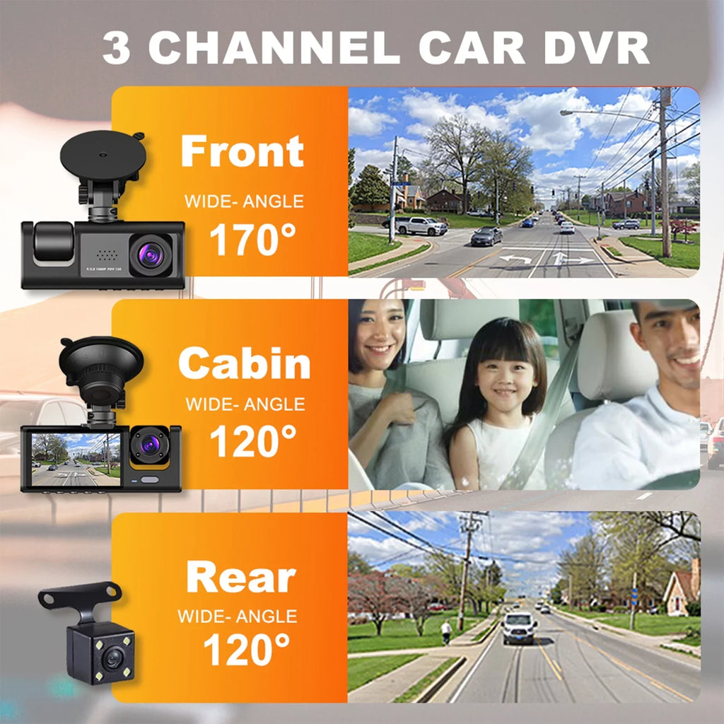 Cam Cameras Dash Inside Front Andoer Night Driving Recording Rear Safety Car Recorder Recorder Car Mirror Rearview 1080P+720P+480p and Auto Camera Vision Video Camcorder 3 Car