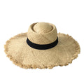 Edge Island Straw Wide Brim Blue Panama Hat, Natural Frayed