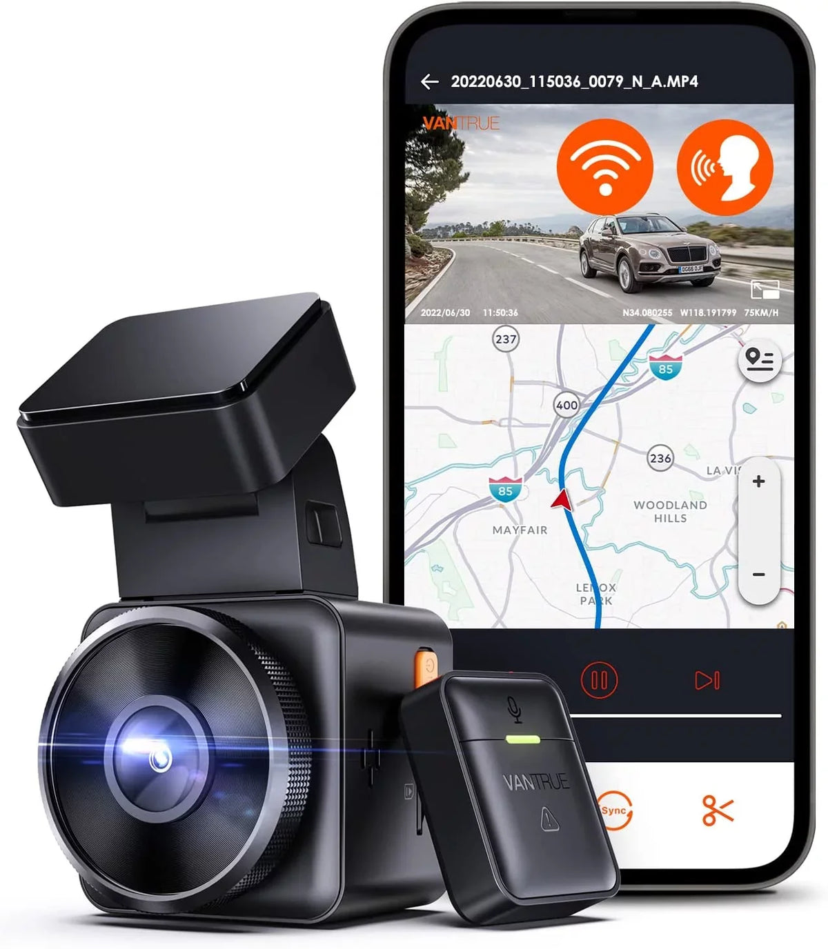 Hours Mode, APP, and Vision, Motion Buffered Front E1 GPS 24 Car Cam 512GB Mini Vantrue Night Voice Speed, Controller, Support Camera, Parking Control Wireless with Detection, WiFi Dash Max 2.5K Dash