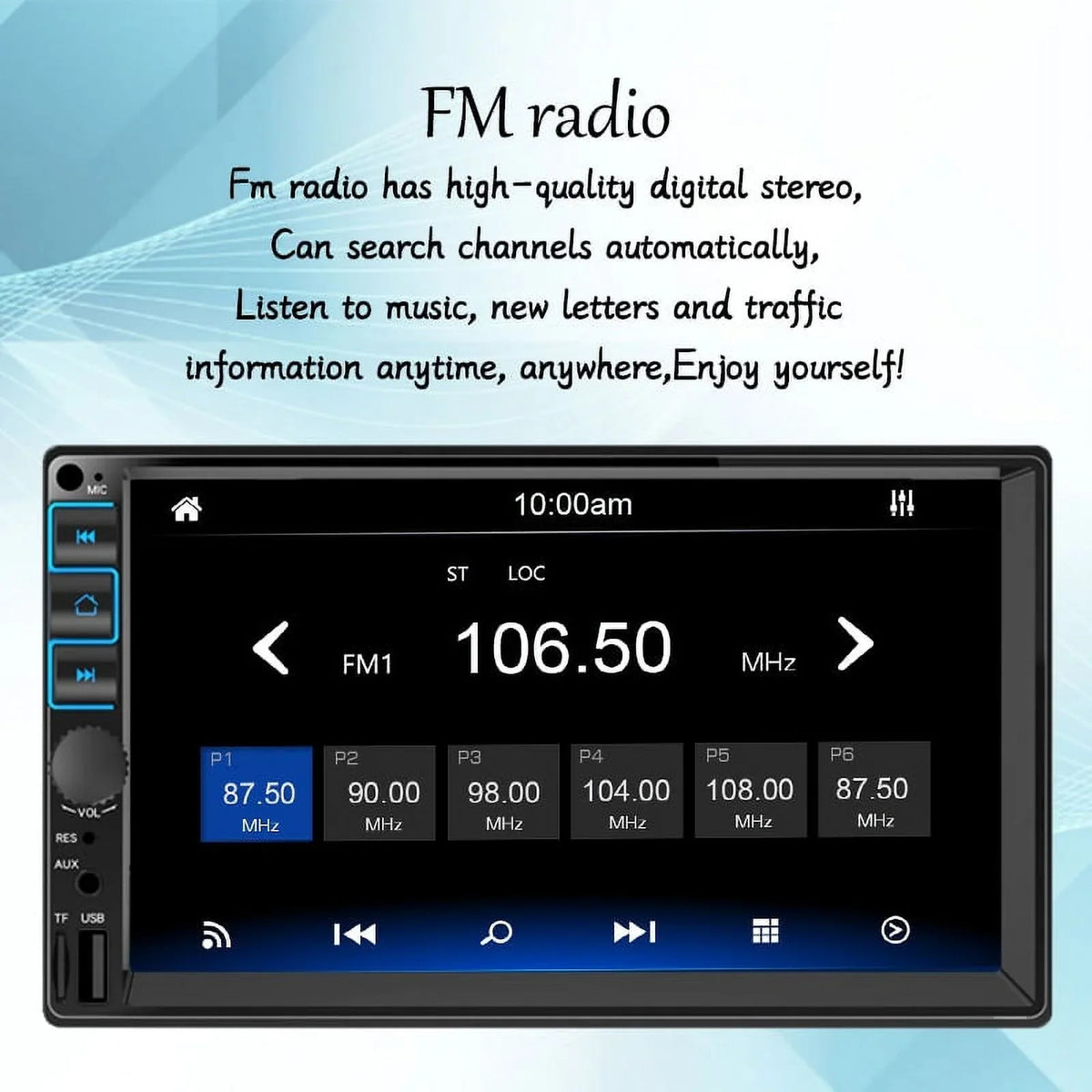 Stereo Link, Touch Car Radio Screen Microphone, , 2 Android Support Display, Bluetooth, Mirror 7'' GPS, Auto Receiver Carplay Din