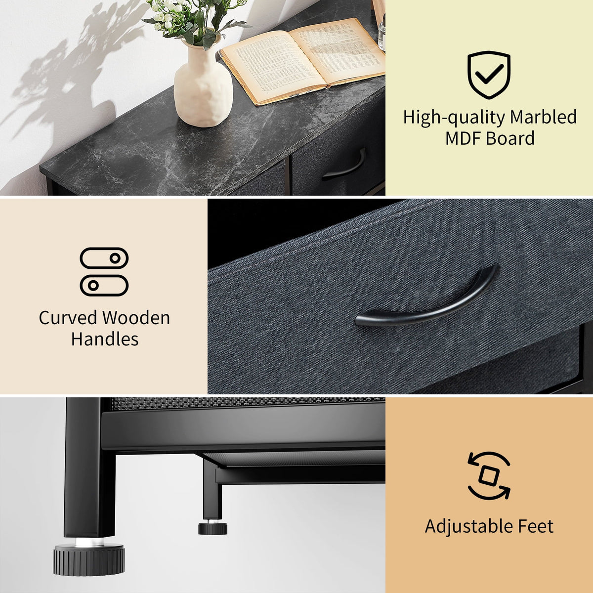 Top, Easy-to-Pull Organizer Closet, Steel 9-Drawer Grey) Living Furniture Tower Dresser, Sturdy Storage Fabric Hallway, Bedroom, Frame, for Room, Bins(Black Bigroof Fabric Cabinet, Wooden