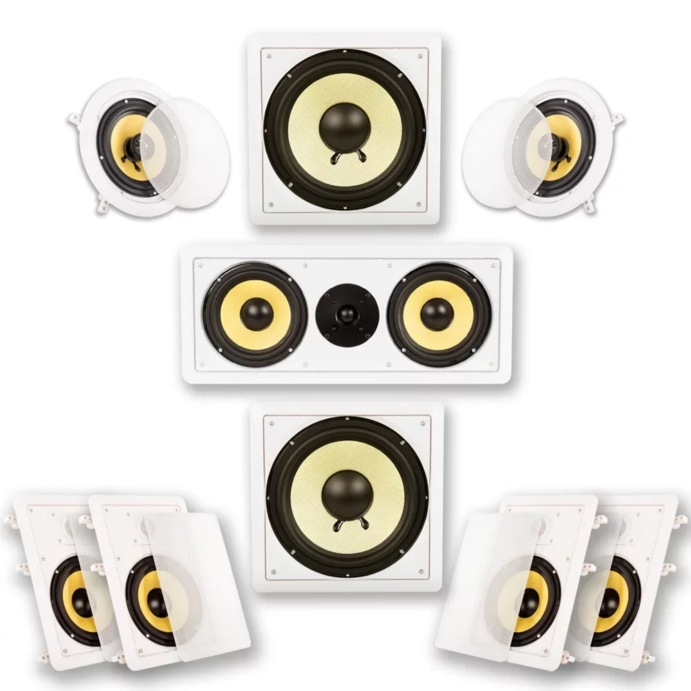 Surround Speakers, Goldwood Home Audio 7.2 Inch Channels, Sound (9 White) 6.5 HD726 Speakers Acoustic Mount Flush by 7.2 In-Wall/Ceiling Theater