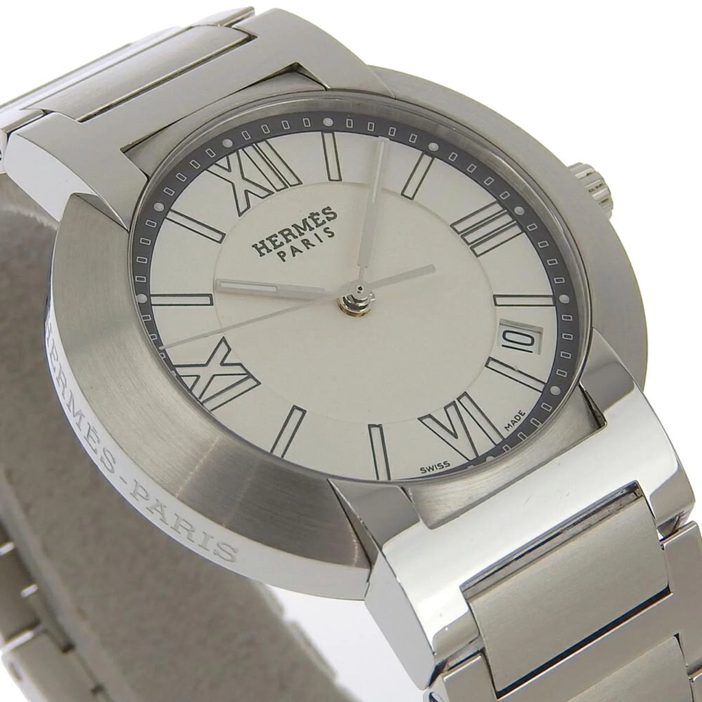 Hermes Steel Pre-Owned Watch White Dial Nomad Silver Stainless Display Quartz (Fair) NO1.710 Men's Made Swiss Analog