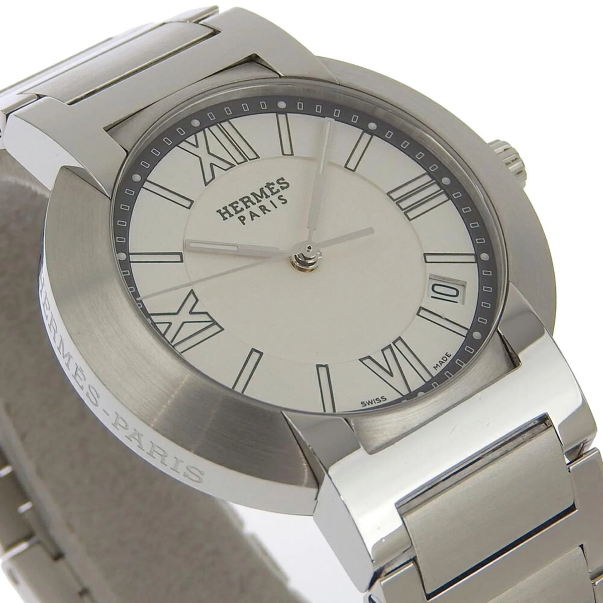 Hermes Steel Pre-Owned Watch White Dial Nomad Silver Stainless Display Quartz (Fair) NO1.710 Men's Made Swiss Analog