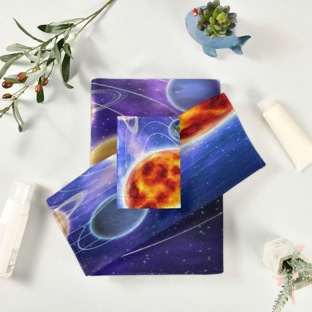 3 Coolnut Piece System Planets Towels Bath Set, Hand 1 Washcloths 1 & Quick-Drying and cloth Towels 1 Wash Absorbent, Solar Towels,