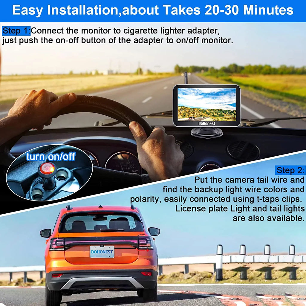 Play DoHonest Install V Backup for Channel Night Stable Wireless 7-Inch: Car Auto-Switching Bluetooth Monitor Easy Camper and vision Reverse Cam Truck Pickup Van Camera HD 2 Plug Kit Signal to 1080P