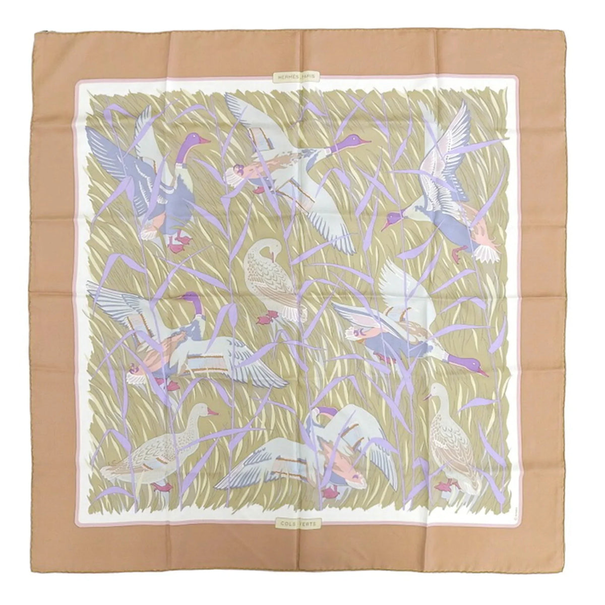 VERTS Silk Kare90 (Good) Scarf HERMES Mallard Pre-Owned Muffler Hermes COLS Orange
