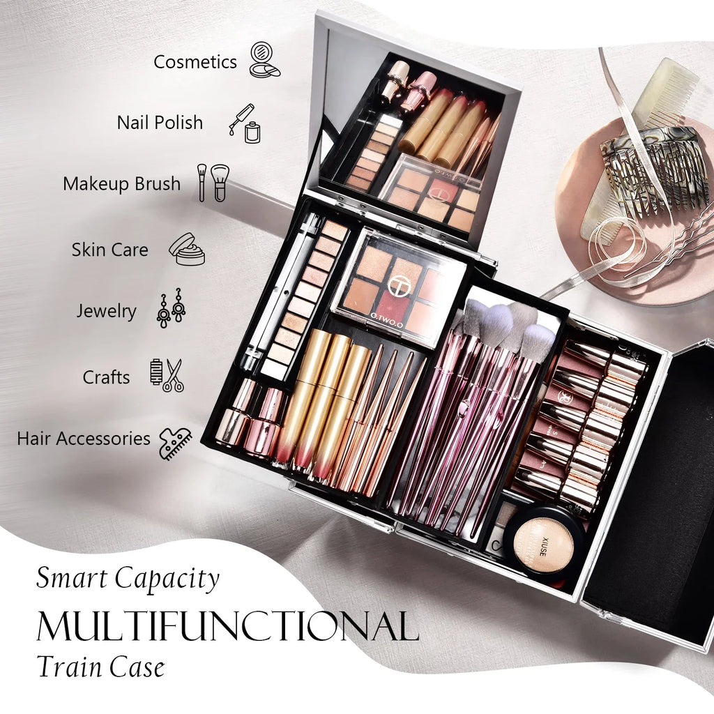 Organizer Trays with Lockable Train Mirror 2 Joligrace Storage Case Box Makeup Makeup Case Cosmetic